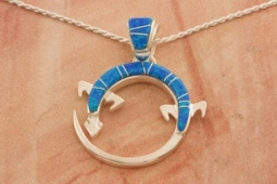 Calvin Begay Fire and Ice Opal Sterling Silver Gecko Pendant